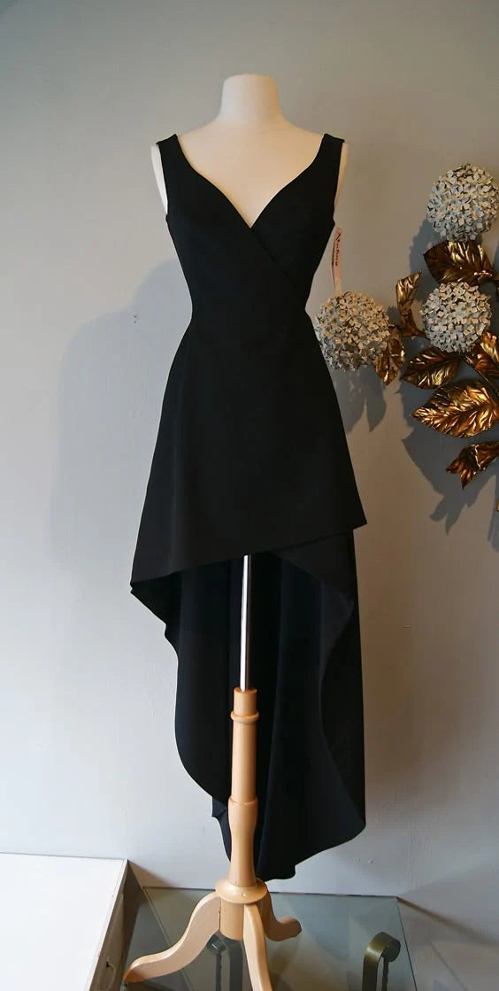 TingPo Wholesale Elegant High Low V Neckline Satin Black Slit Long Prom Dresses Evening Dress formal wear dresses